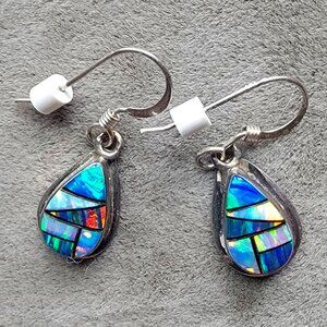 Navajo Jimmy Emerson Stone Inlay Silver Earrings